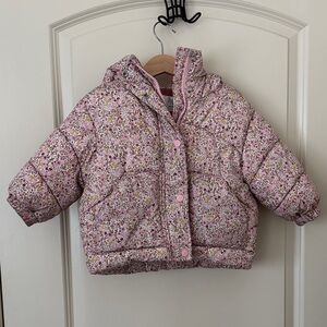 Zara Pink Floral Kids Puffer Jacket